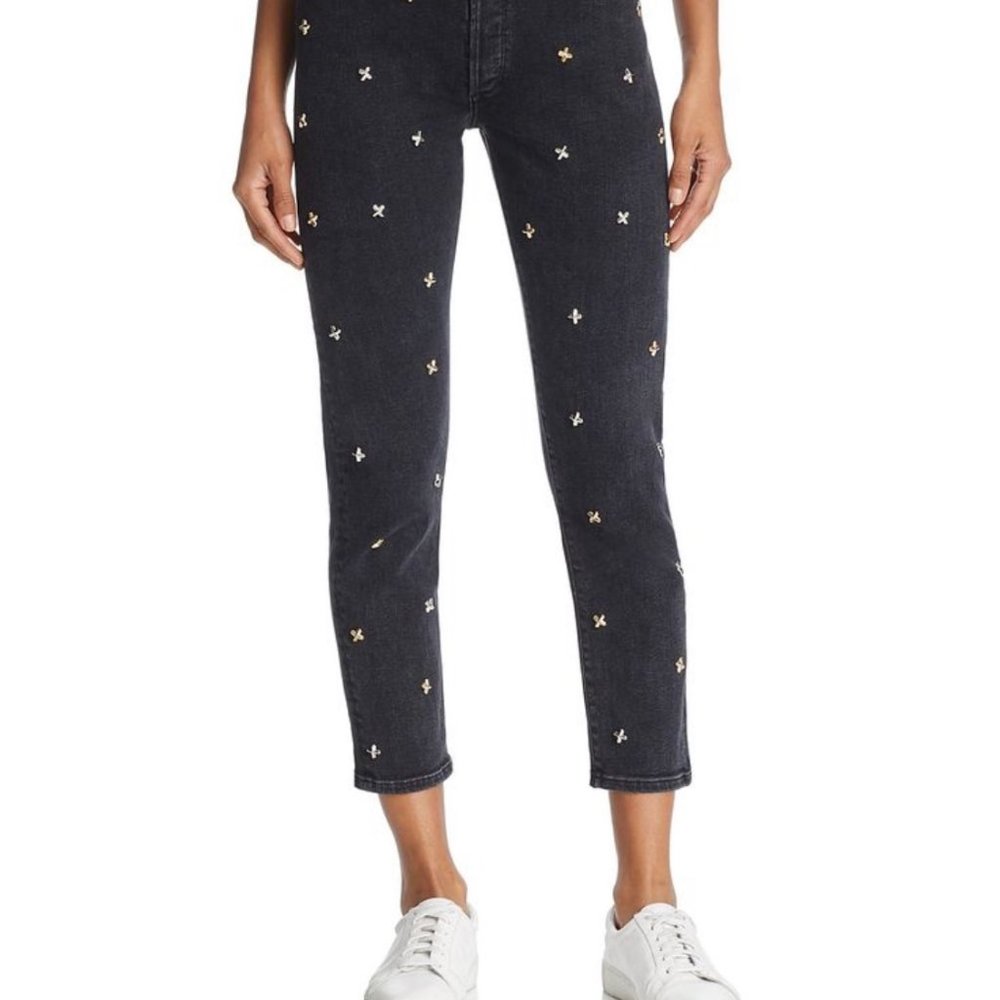 DL1961 Bella Embellished Vintage Slim Jeans in Savannah Studded Cross X Black - Picture 12 of 14